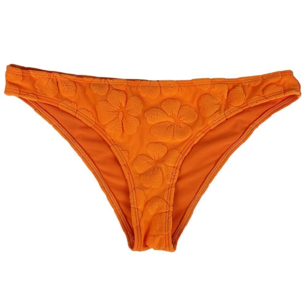 Hollister Bright Orange Terry Cloth Hibiscus Print Bikini Bottoms Size Medium